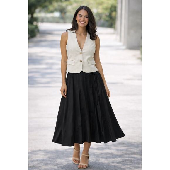 Dresses & Skirts - Urban Revivo Bundle Set Size 10 – Beige Tailored Vest & Black Midi Skirt